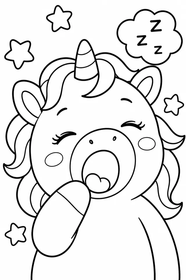 Das Baby-Einhorn gähnt