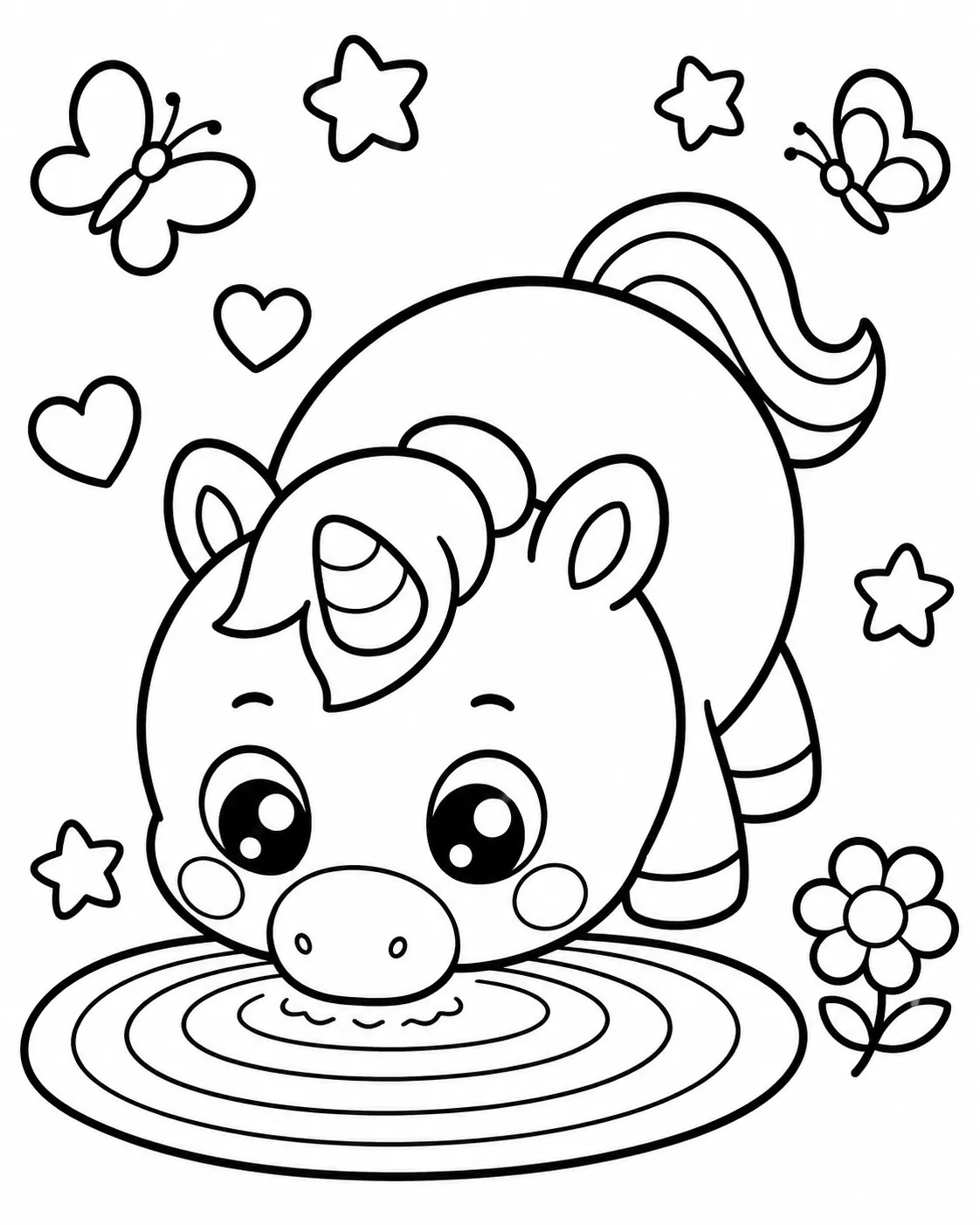 圆圆小独角兽在彩虹水坑喝水