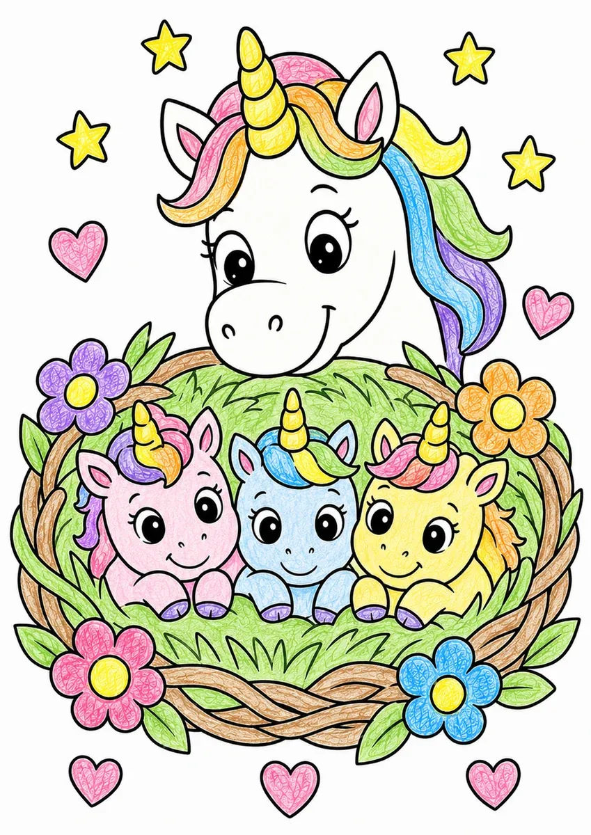 Die Einhorn-Babys im Blumennest