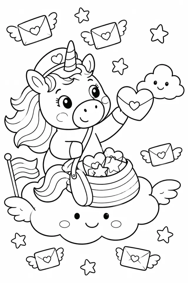 Die Einhorn-Briefträgerin auf der Wolke