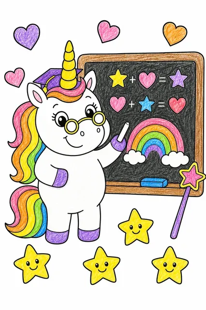 Das Einhorn als Lehrerin an der Zaubertafel – So könnte es aussehen