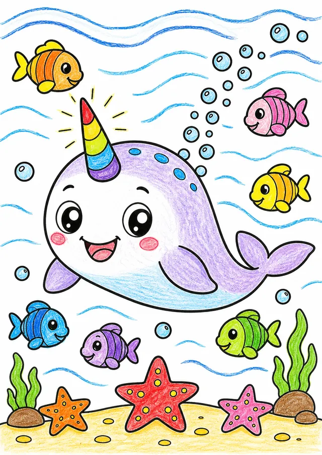 彩虹角鳍状肢魔法海独角兽在海洋中