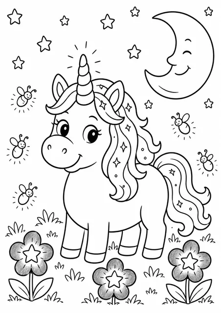 Das Einhorn bei Nacht mit dem Mond