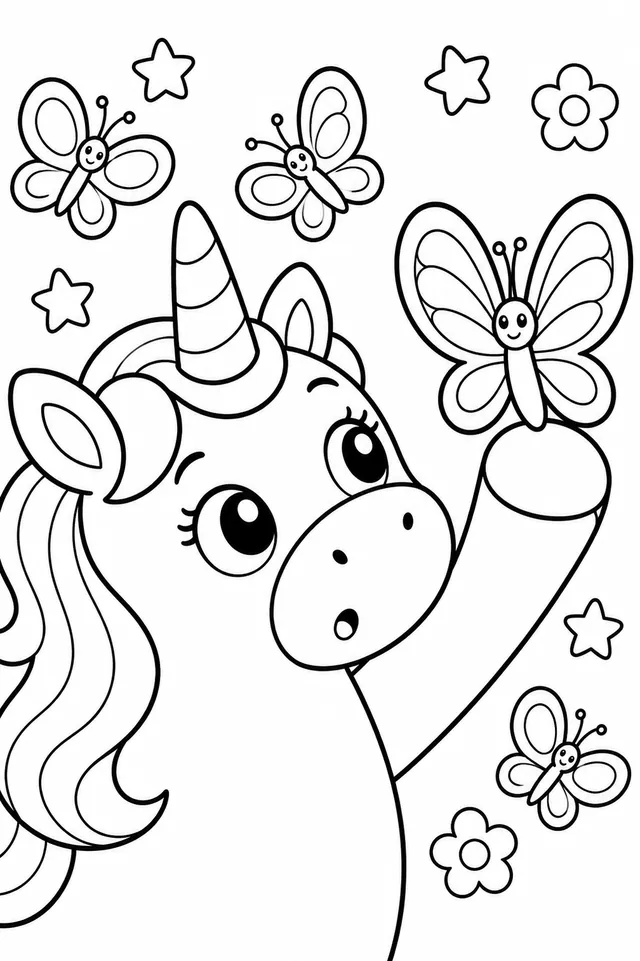 Das Einhorn fängt einen Schmetterling
