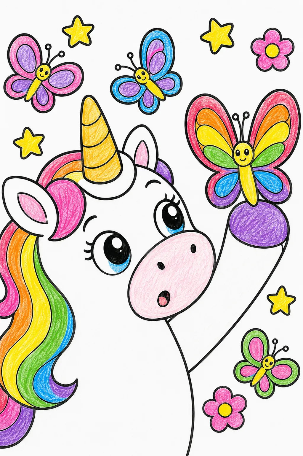 Das Einhorn fängt einen Schmetterling
