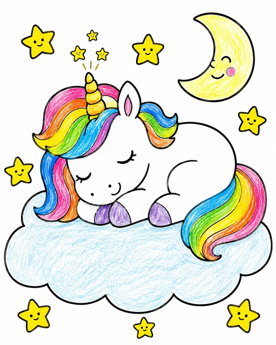 Das Einhorn schläft auf der Wolke