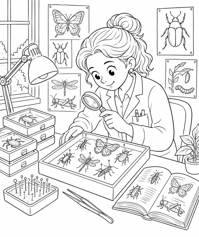女昆虫学家鉴定昆虫标本