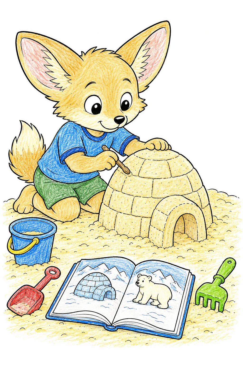 Kind baut Iglu aus Sand