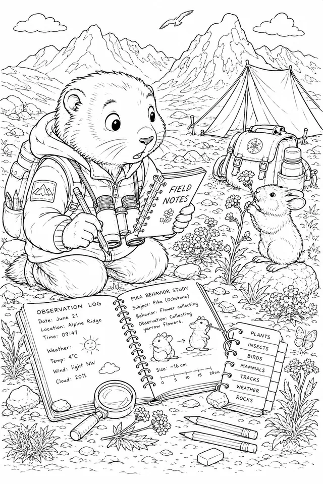Little Researcher Noting Down Animals in Extreme Climate