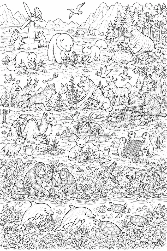 Climate Change Hope Wimmelbild: Animals Planting