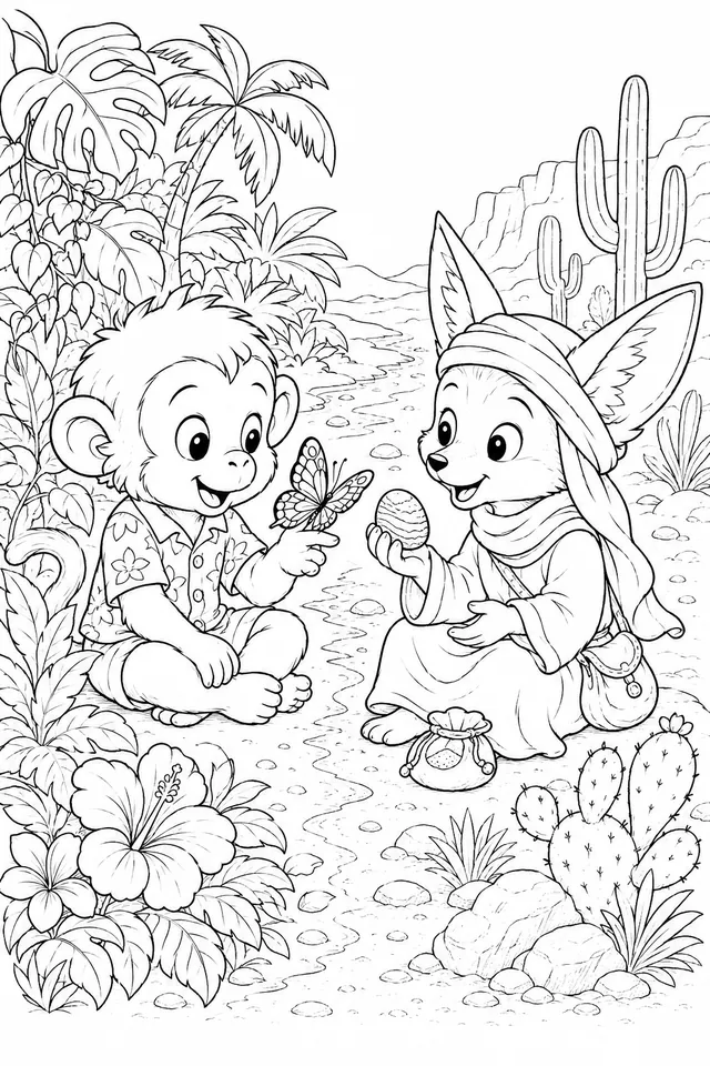 Rainforest Child and Desert Child Exchanging Stories