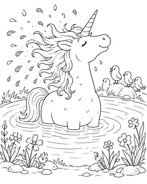 Einhorn badet im Regenbogensee