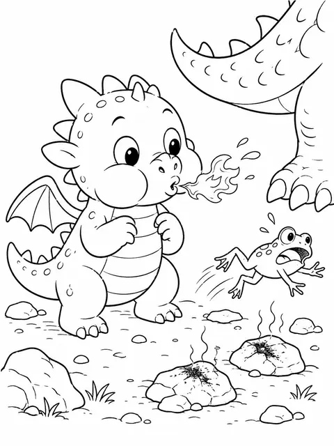 Drachen-Welpe spuckt sein erstes kleines Feuerchen