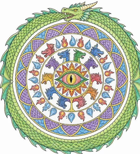 Fantasie-Mandala: Drache als Kreiskomposition – So könnte es aussehen
