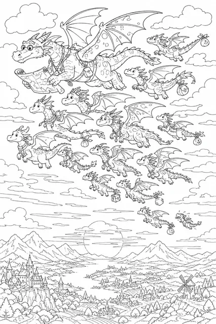 Great Autumn Migration: Dragon Migratory Flight at Evening Sky