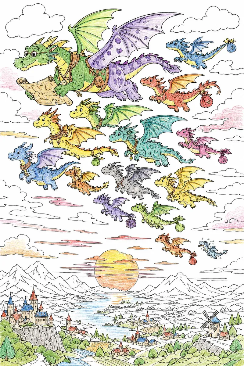 盛大秋季迁徙：龙在黄昏天空的迁徙飞行