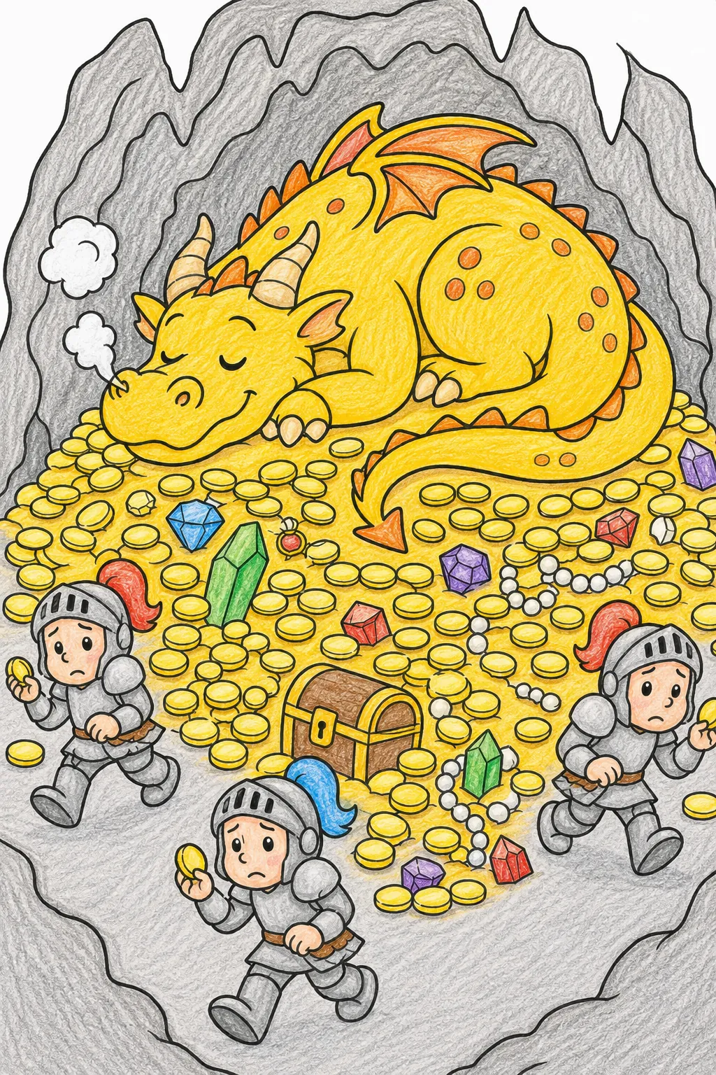 龙幸福地睡在它巨大的黄金宝藏上