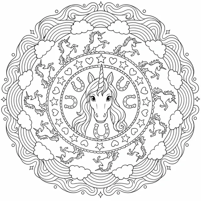 Unicorn Mandala — Geometric Rainbow Pattern