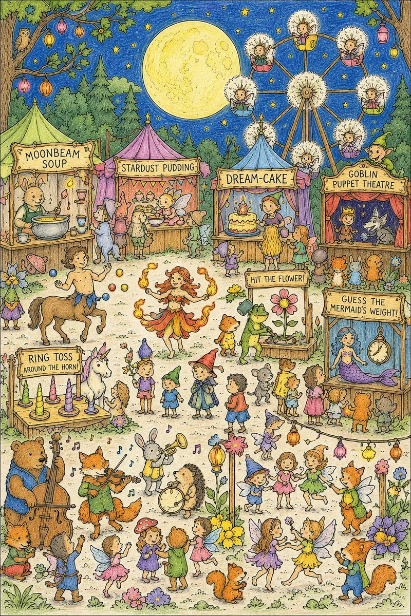 Elfenwald-Jahrmarkt beim Vollmond — Große Festszene