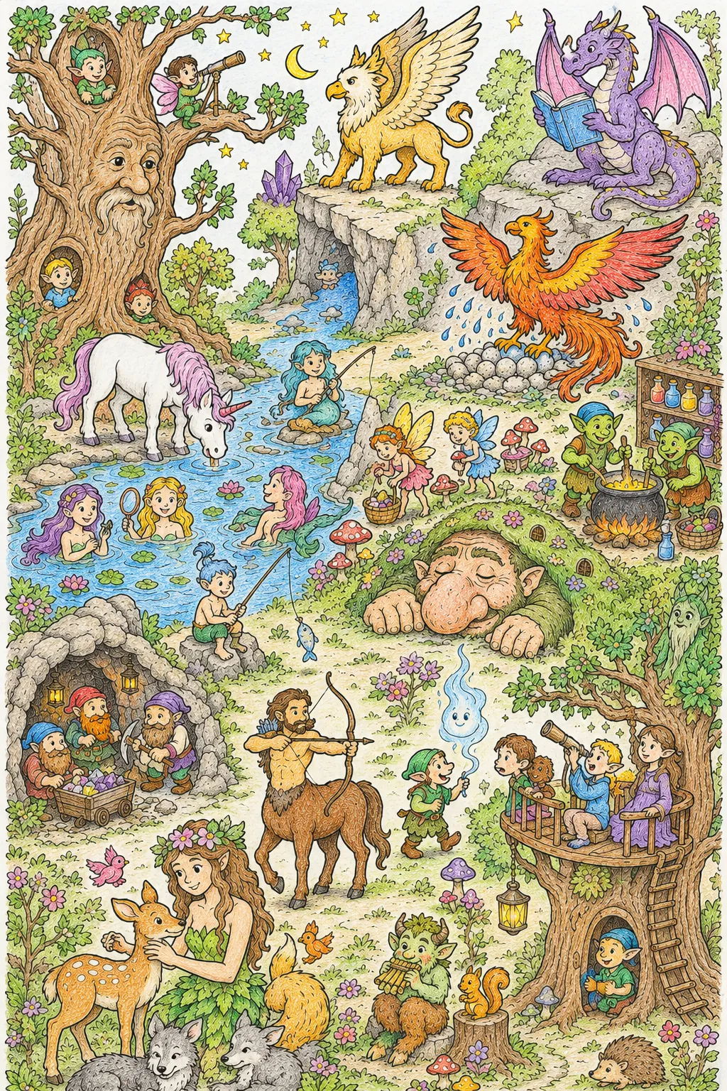 大型神话生物寻找图 — 有20个生命的森林场景