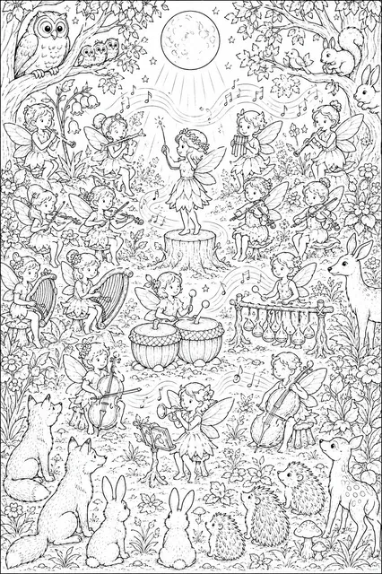 Fairy Symphony Orchestra Playing Under Moonlight in the Forest