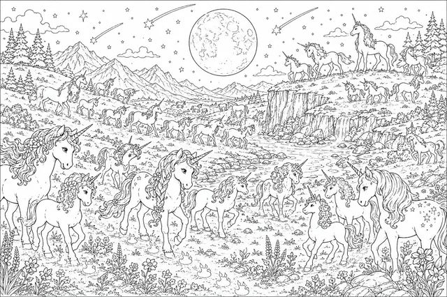 चाँदनी प्रवास पर बड़ा एकशृंग झुंड — पैनोरामा