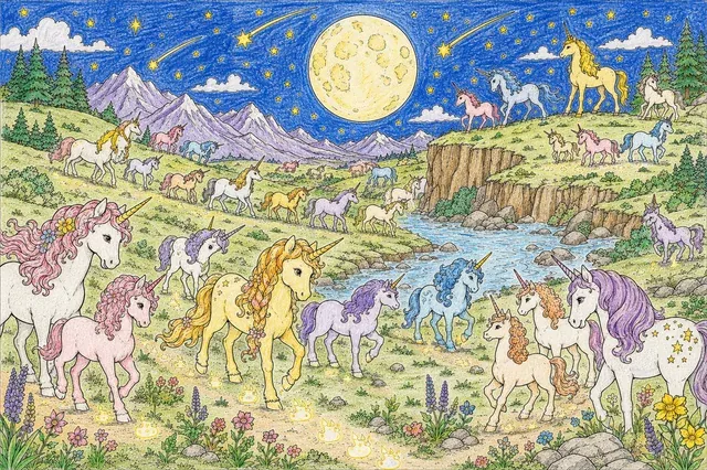 Große Einhorn-Herde auf der Mondlicht-Wanderung — Panorama – So könnte es aussehen