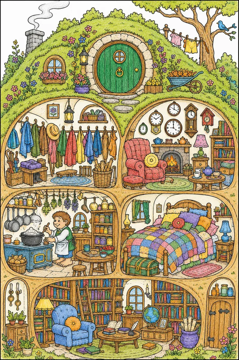 Hobbit-Haus im Hügel — Gemütlicher Querschnitt