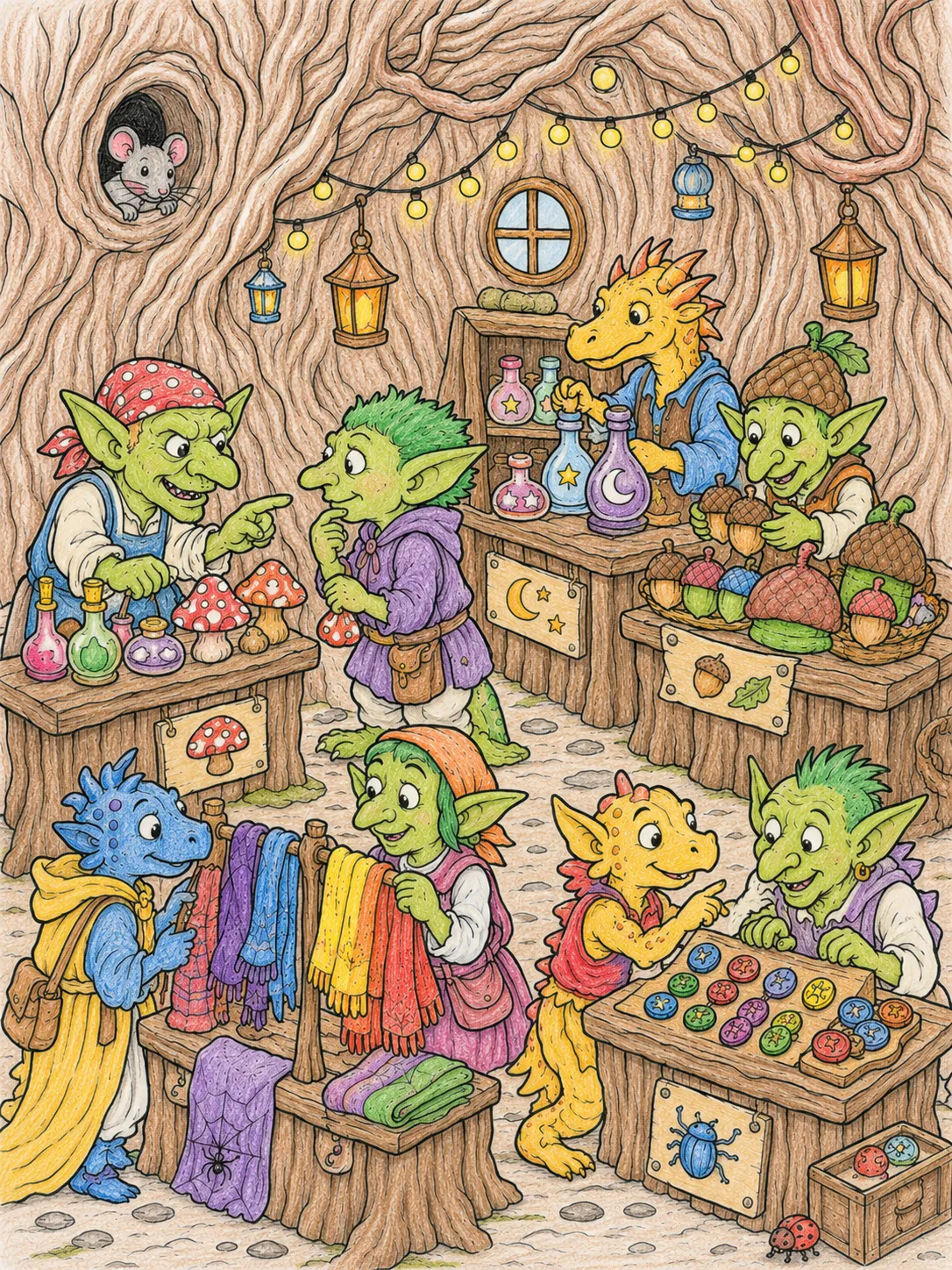 Kobold-Marktplatz im hohlen Eichenstamm