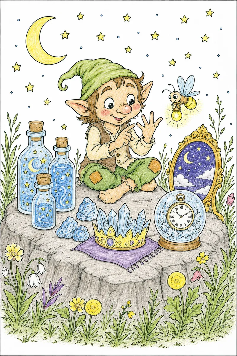 Goblin Counting Its Moonlight Treasures Under the Starry Sky