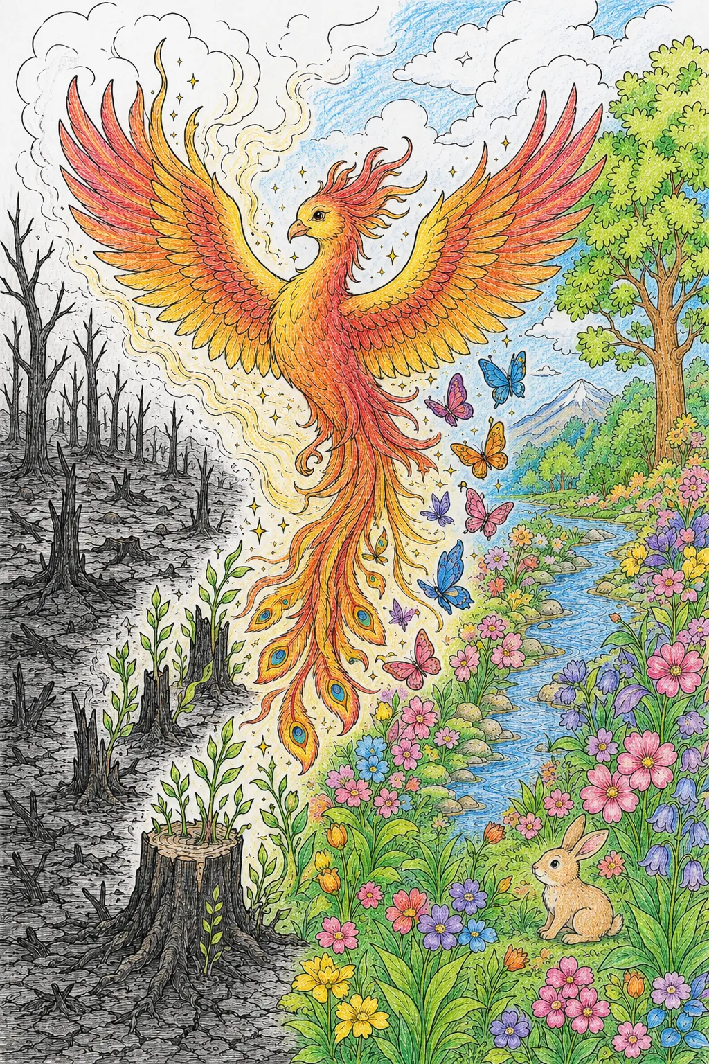 Phönix-Heilung: Phönix bringt Schmetterlings-Frühling in den verbrannten Wald