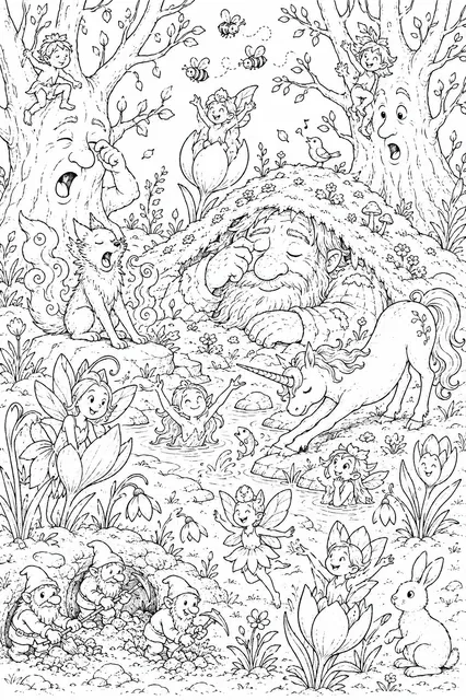 Verzauberter Wald erwacht im Frühling — Wimmelbild