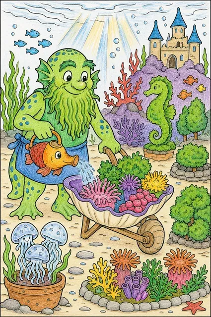 水精在他的海底花园里园艺 – 涂色效果预览