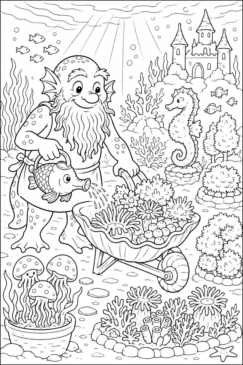 涂色页：水精照料水下花园