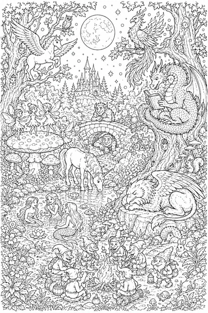 Fabelwesen-Wimmelbild im geheimen Mondwald