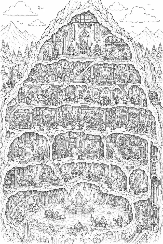 Dwarf City Inside the Mountain — Grand City Cross-Section