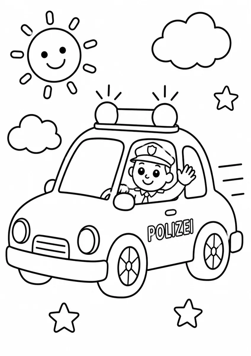 Blaues Polizeiauto mit Blaulichtbalken auf dem Dach