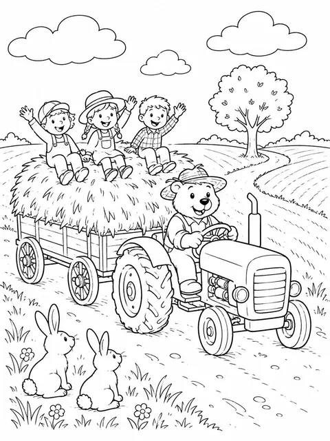 Traktor mit Heuwagen im Sommer