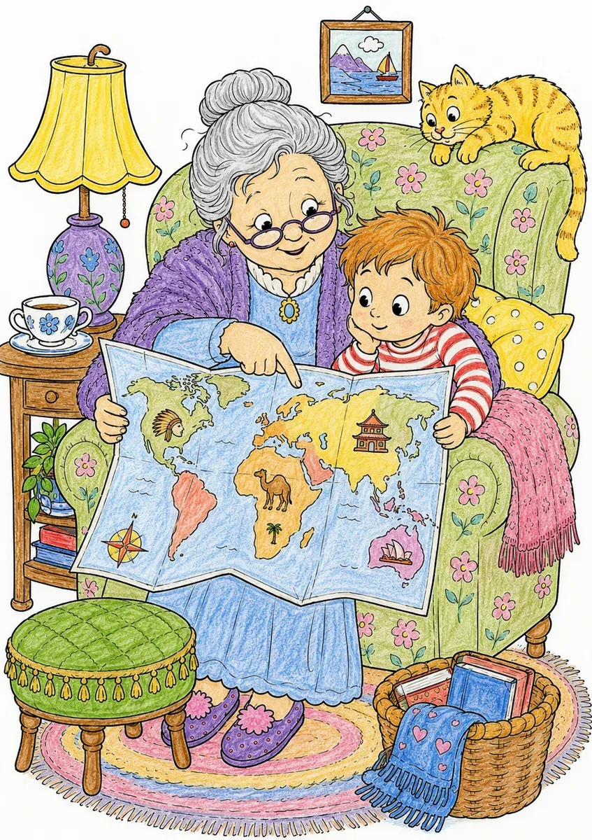 奶奶给孩子讲世界地图