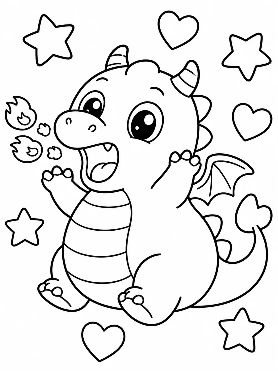 Süßer Baby-Drache spuckt kleine Flammen mit überraschtem Gesicht