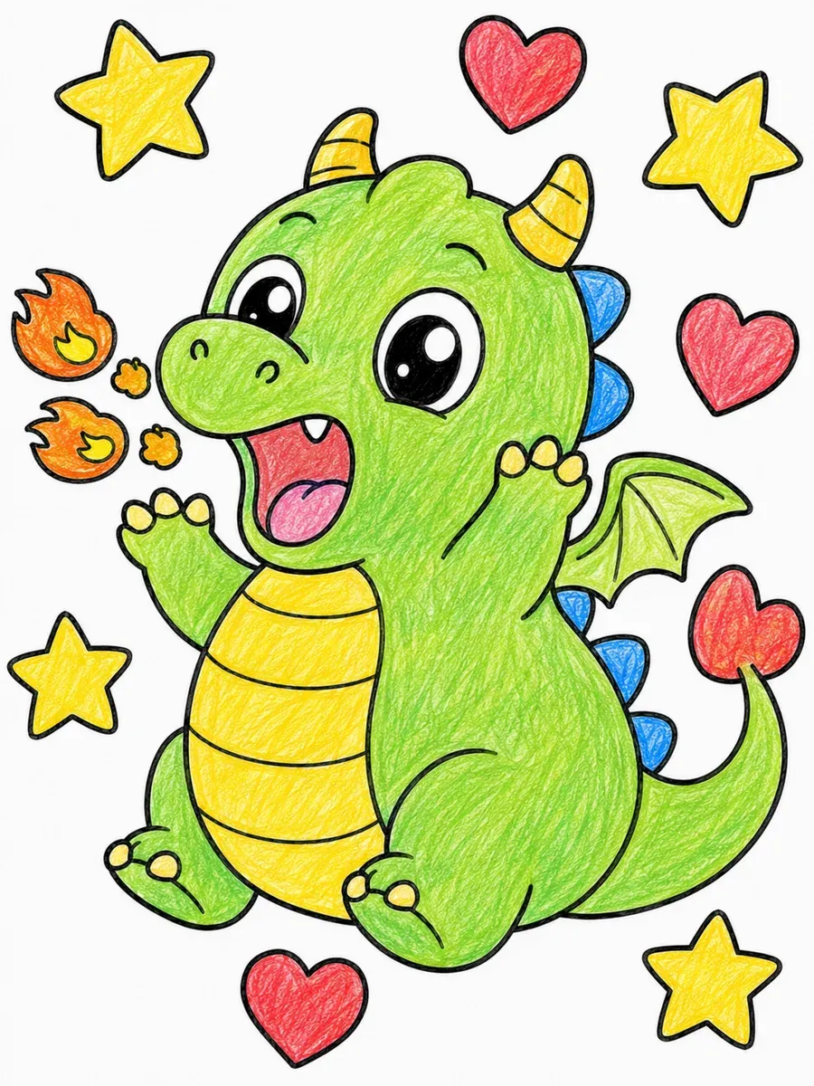 Der Baby-Drache übt Feuer spucken