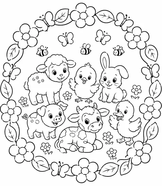 Baby-Tiere im Blumenkranz