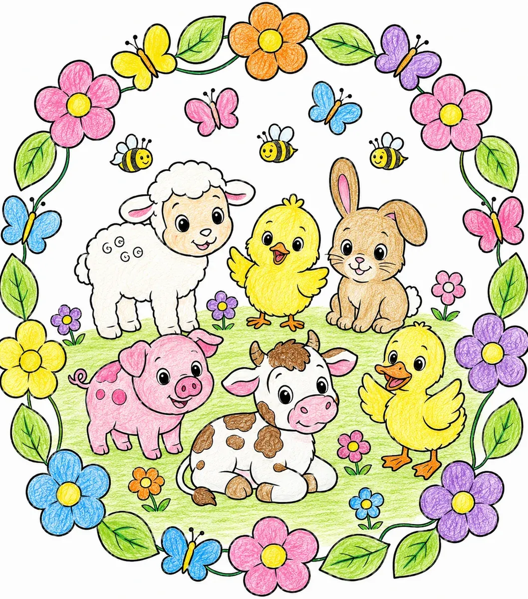 Baby-Tiere im Blumenkranz