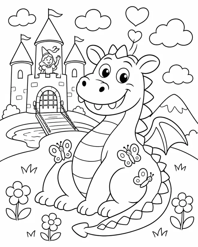 Der freundliche Drache vor dem Schloss