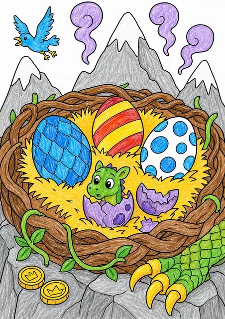 Das Drachen-Nest mit den Eiern – So könnte es aussehen