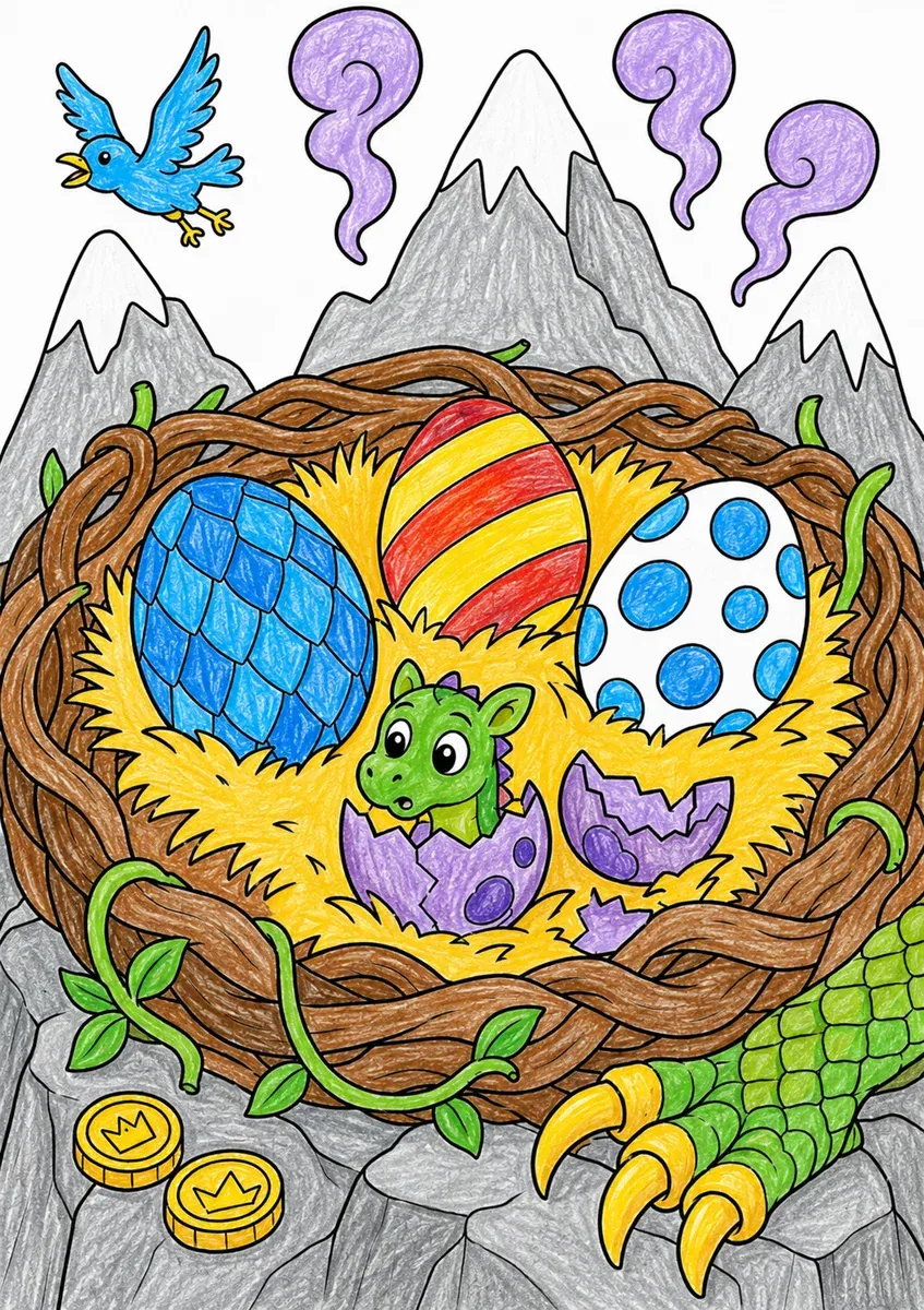 Das Drachen-Nest mit den Eiern