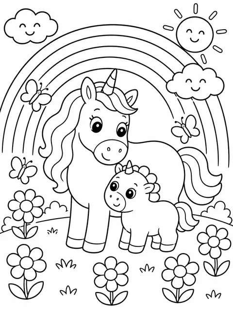 Einhorn-Mama und Baby-Einhorn