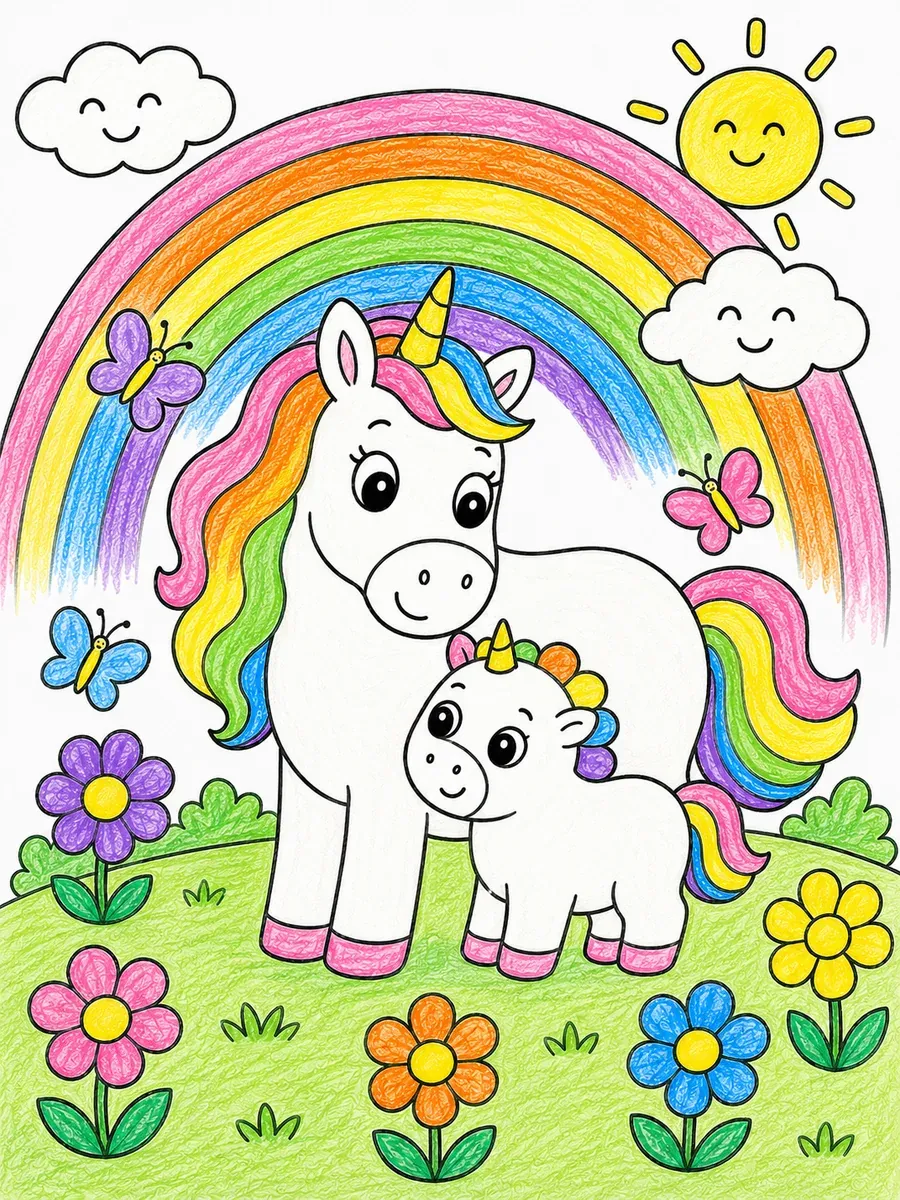 Einhorn-Mama und Baby-Einhorn