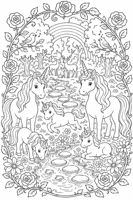 Die Einhorn-Familie am Bach