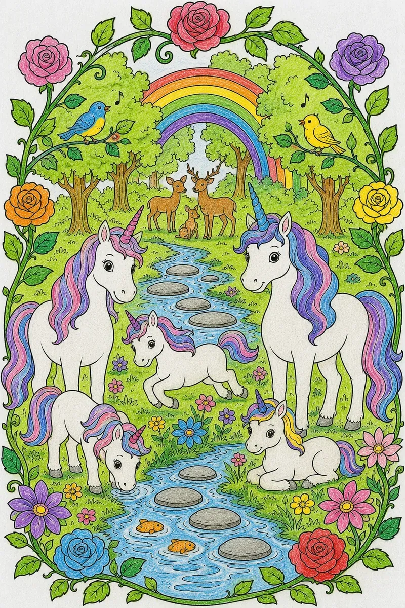 Die Einhorn-Familie am Bach